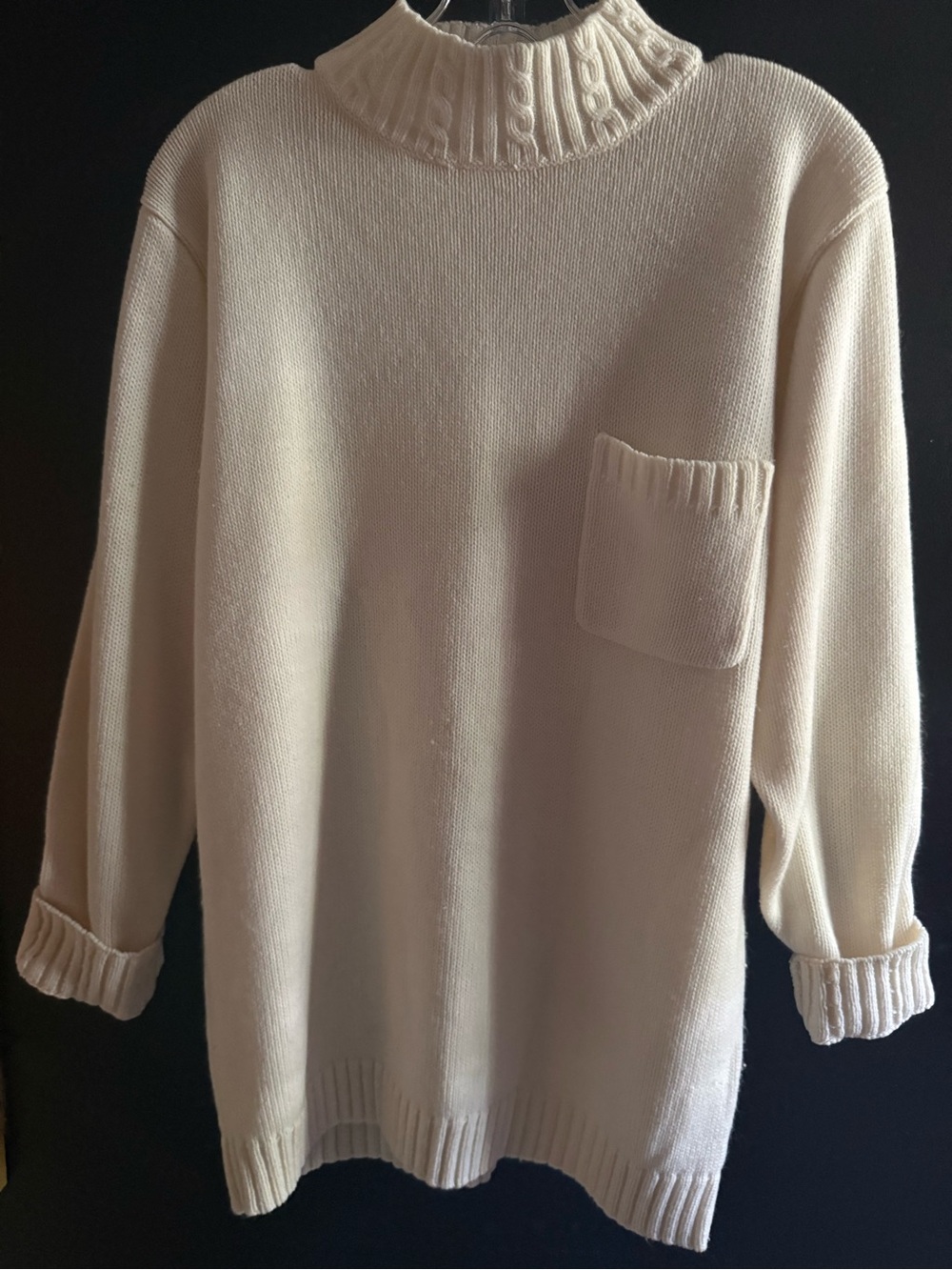 Cream Mock Turtleneck Sweater M with Ribbed Detail Relaxed Knit Vintage